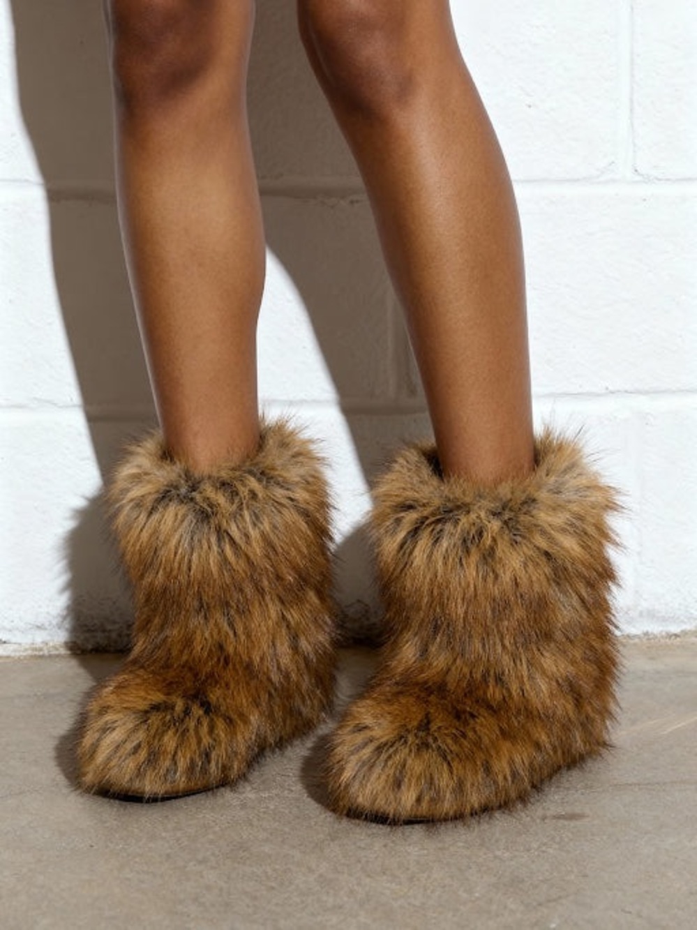 Brown Faux Fur Tall Fluffy Y2K Flat Boots - 40 / 9-9.5